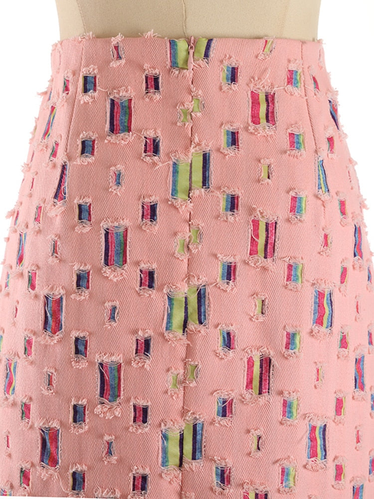 Color Split Patchwork Denim Bodycon Skirt