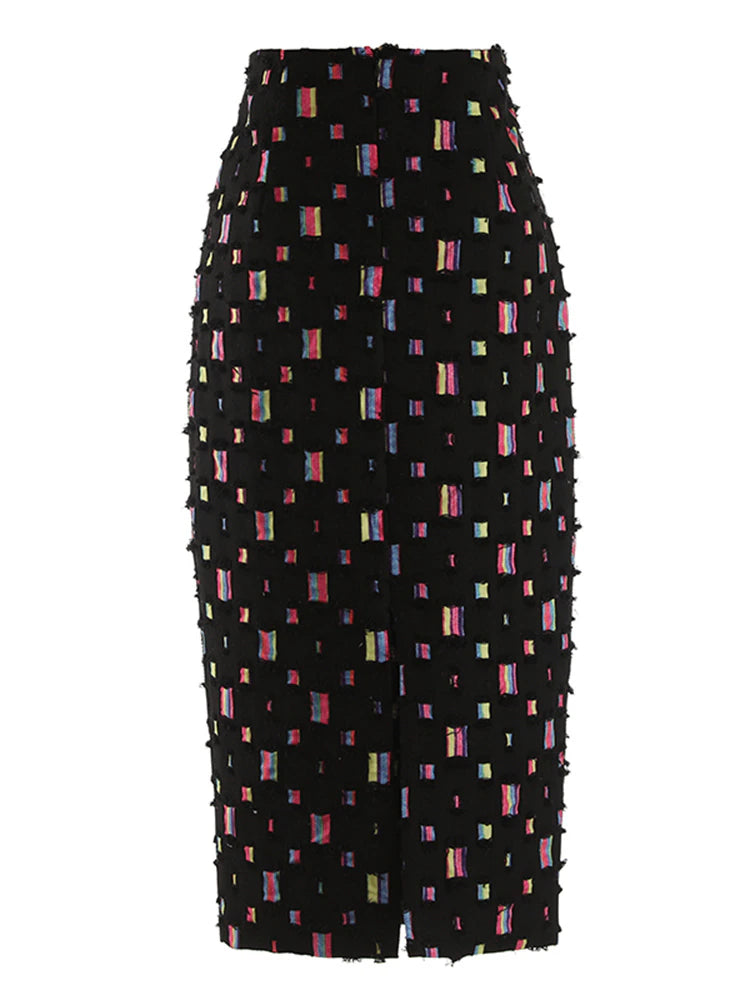 Color Split Patchwork Denim Bodycon Skirt