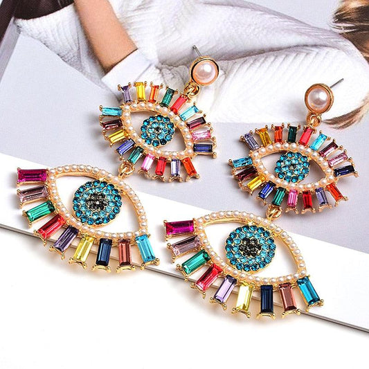 Colorful Rhinestone Eye Crystal Drop Earrings I - ODDSALTBoutique