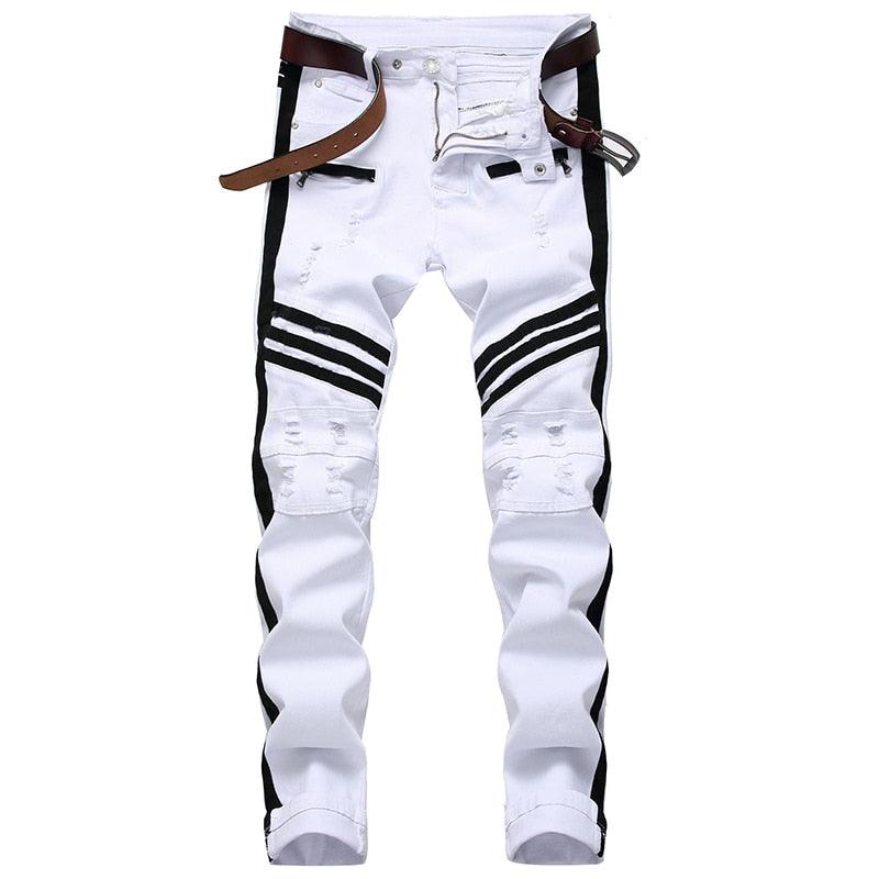 White Denim Skinny Stripe Jeans - ODDSALTBoutique