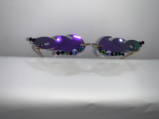 Purple Green Reflective Flame Shaped Sunglasses - ODDSALTBoutique