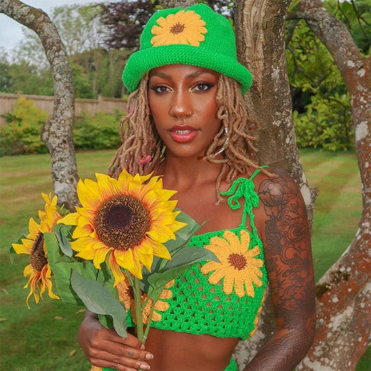 Handmade Retro Floral Knitted Bucket Hat - ODDSALTBoutique