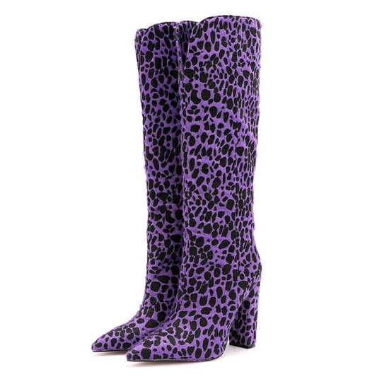 Purple Leopard Print Round Toe Boots - ODDSALTBoutique