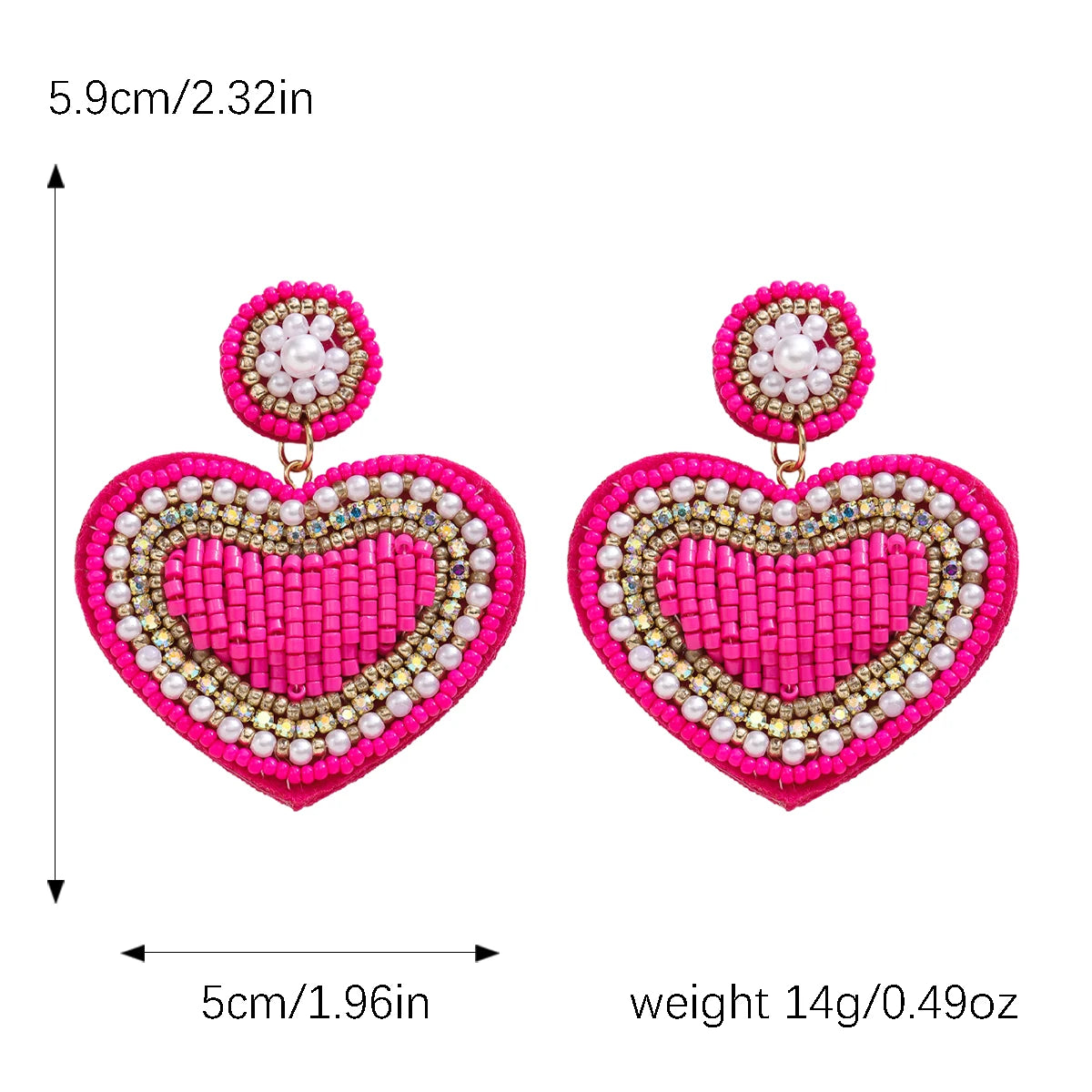 Handmade Beaded  Pink Heart Pendant Drop Earrings