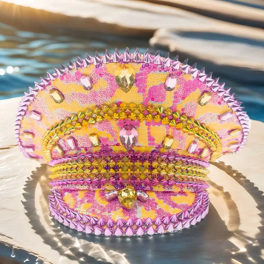 Star Burst Pink Captain Rhinestone Hat