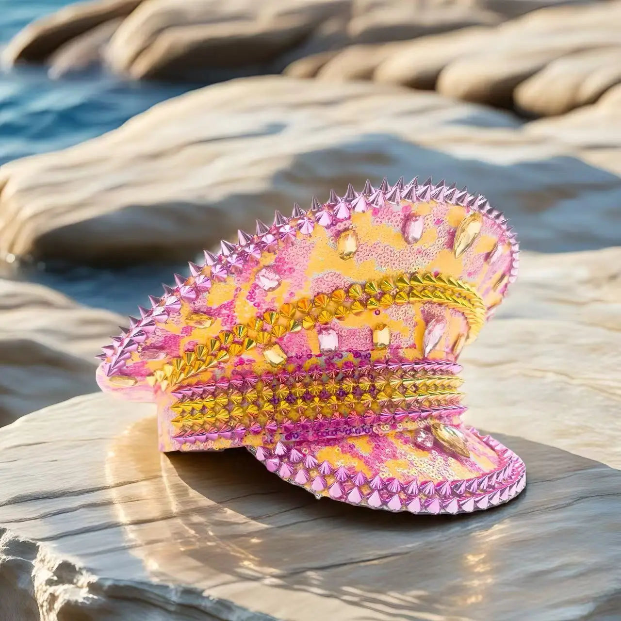 Star Burst Pink Captain Rhinestone Hat