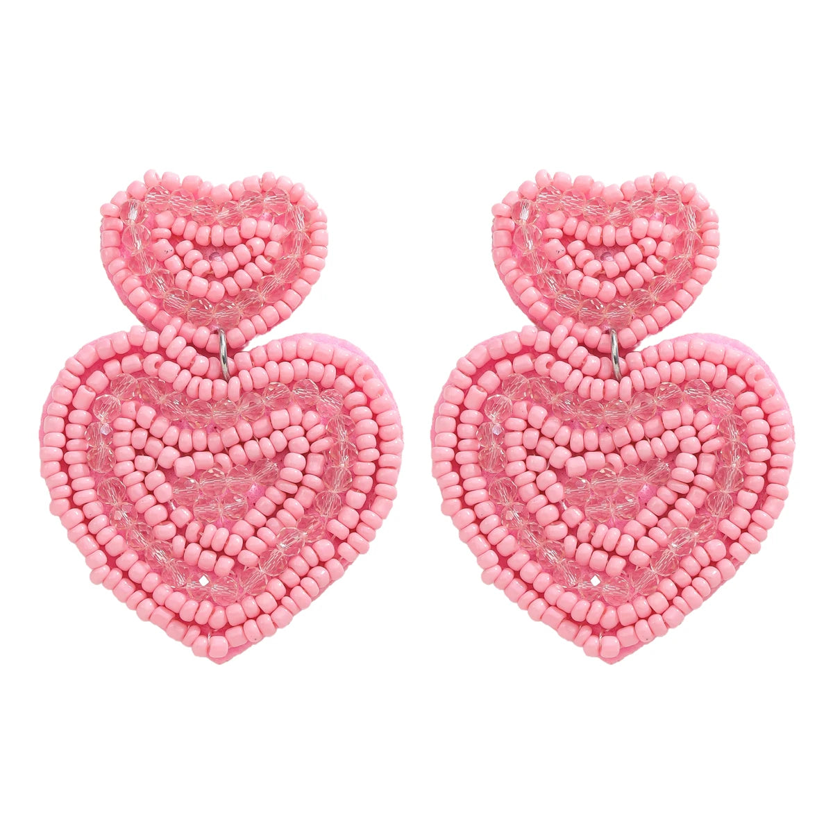 Heart Handmade Beaded Multicolor Pink Dangle Earrings