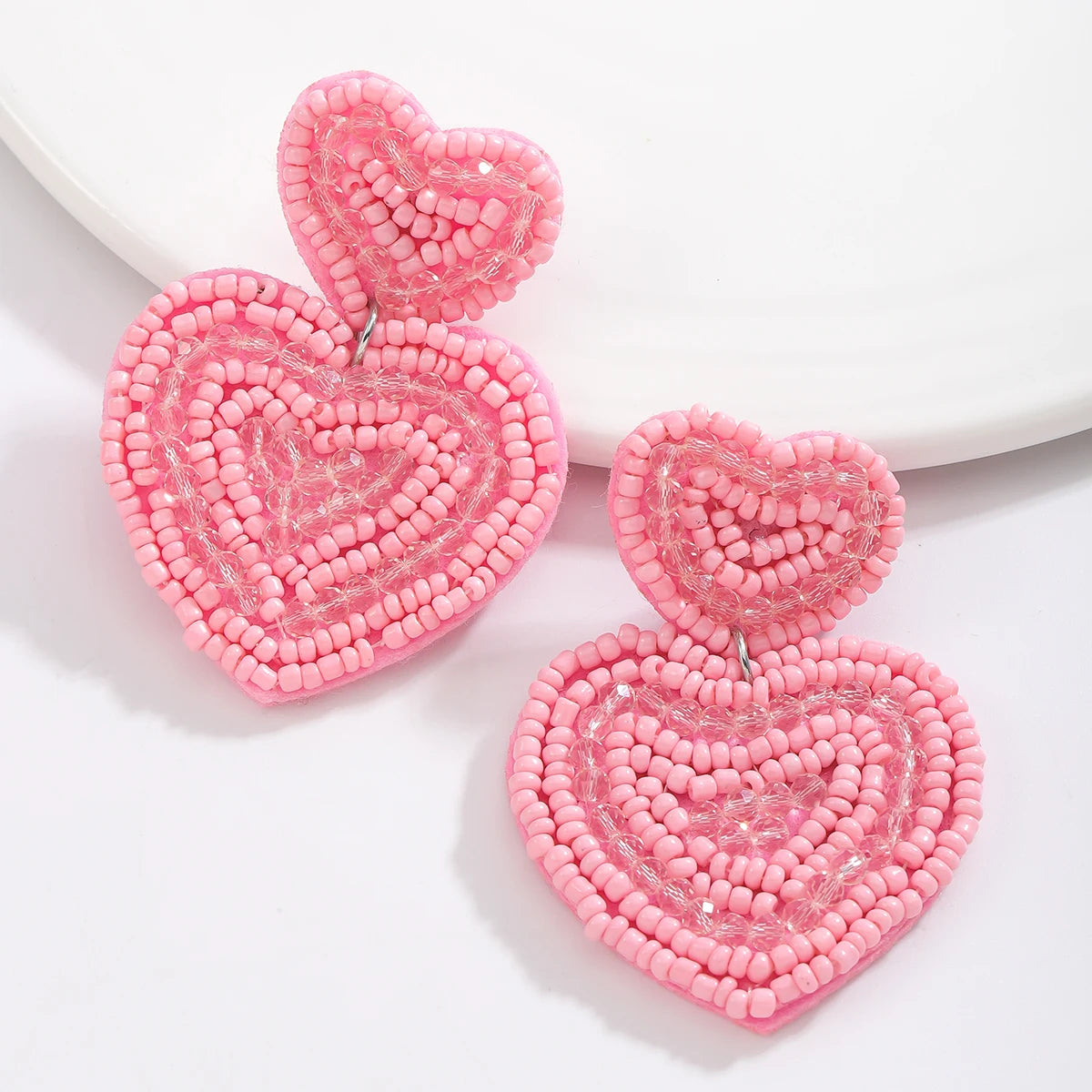 Heart Handmade Beaded Multicolor Pink Dangle Earrings