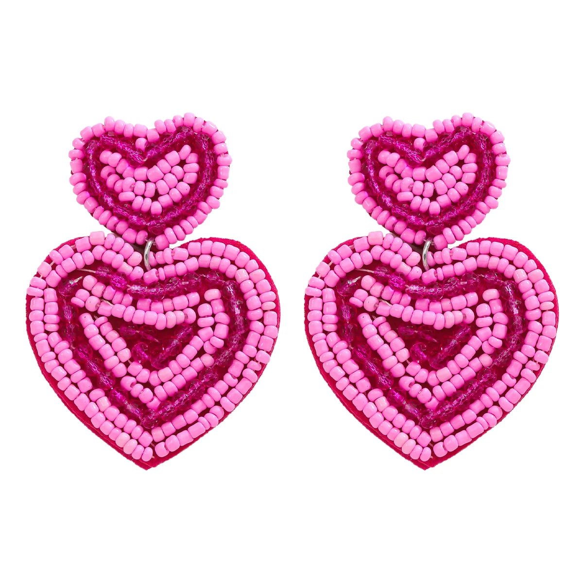 Heart Handmade Beaded Multicolor Pink Dangle Earrings