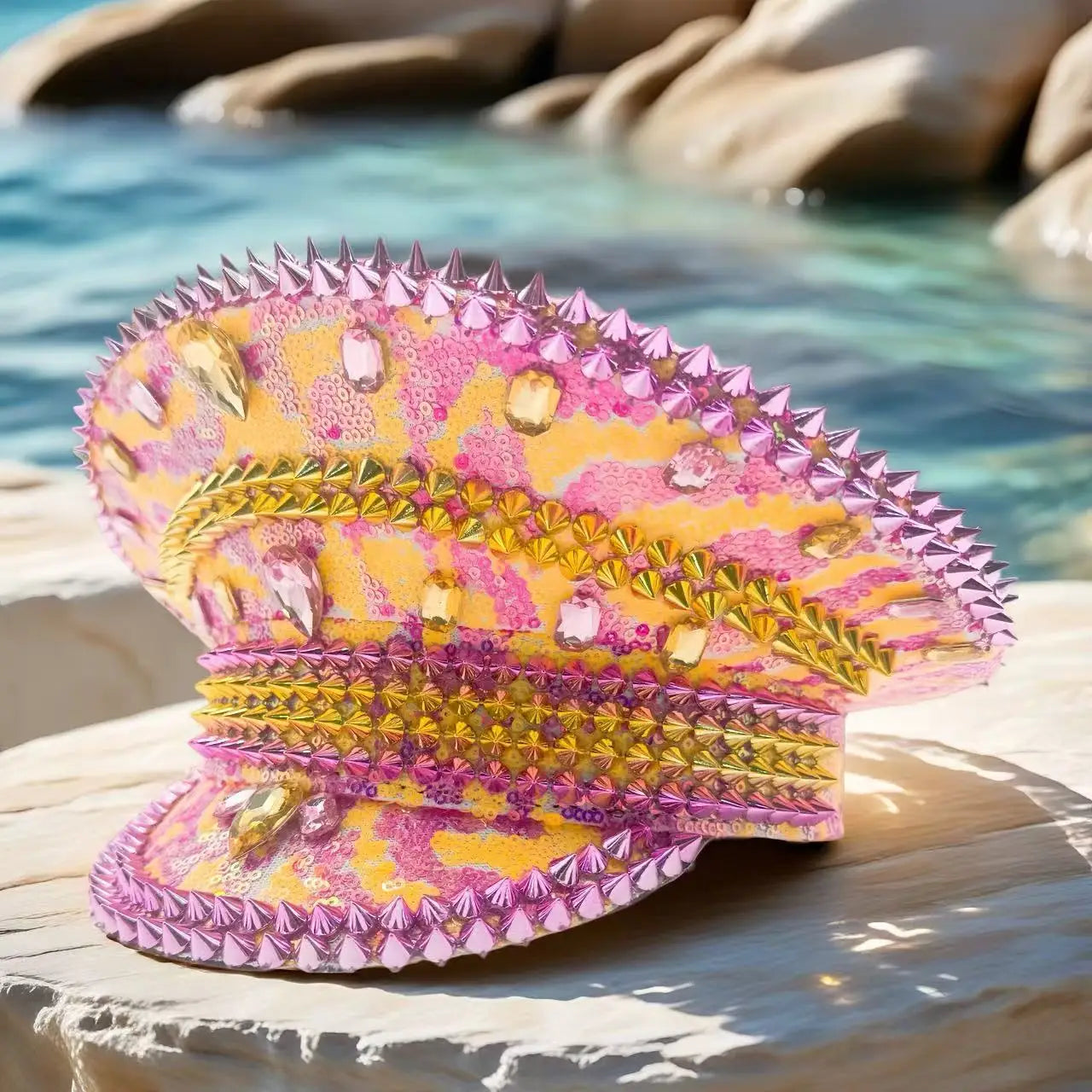 Star Burst Pink Captain Rhinestone Hat