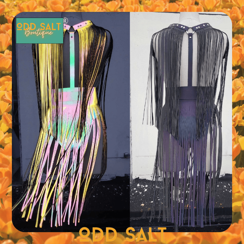 Rainbow Two-Piece Reflective Leather Fringe Set - ODDSALTBoutique