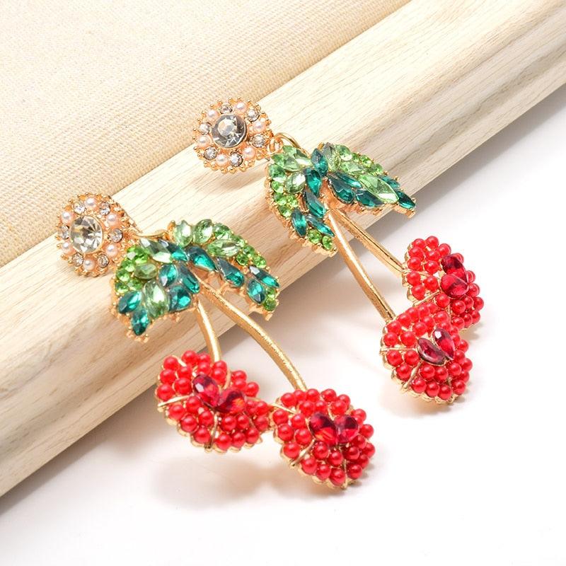 Cherry-Shaped Studded Drop Earrings - ODDSALTBoutique