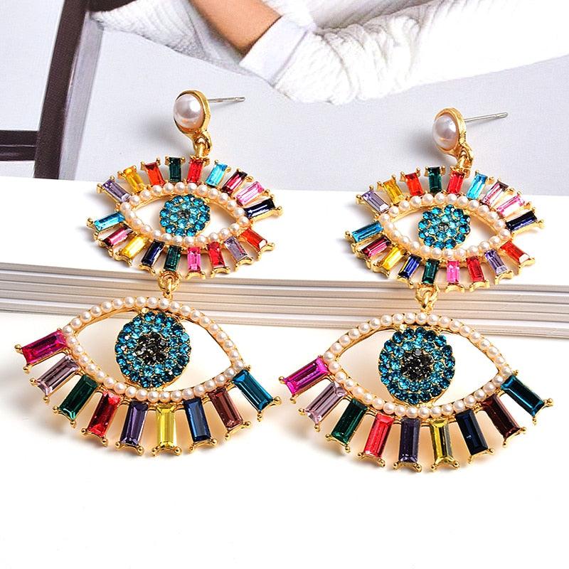 Colorful Rhinestone Eye Crystal Drop Earrings I - ODDSALTBoutique