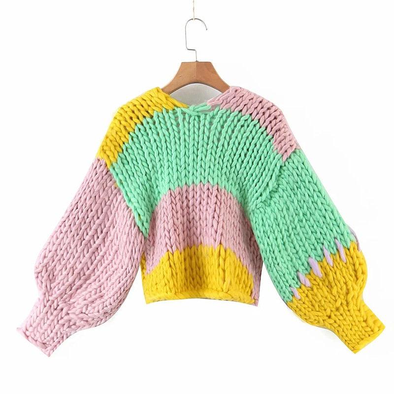 Casual Colorblock Cropped Sweater - ODDSALTBoutique