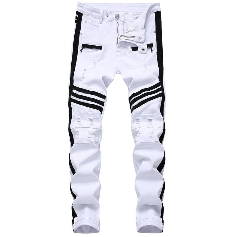 White Denim Skinny Stripe Jeans - ODDSALTBoutique