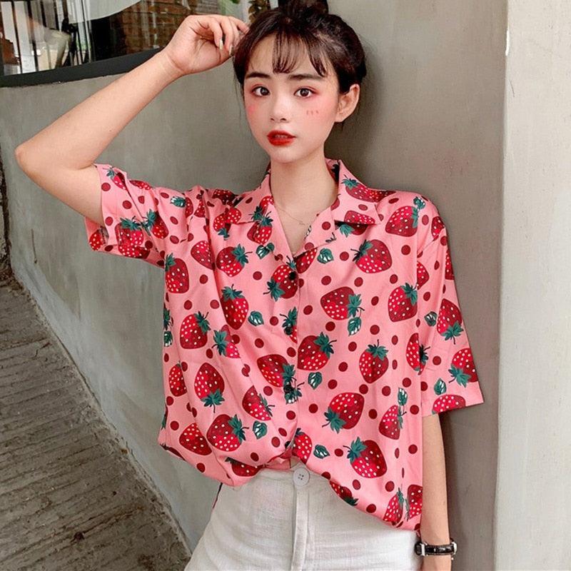 Strawberry Vibes Button Down - ODDSALTBoutique