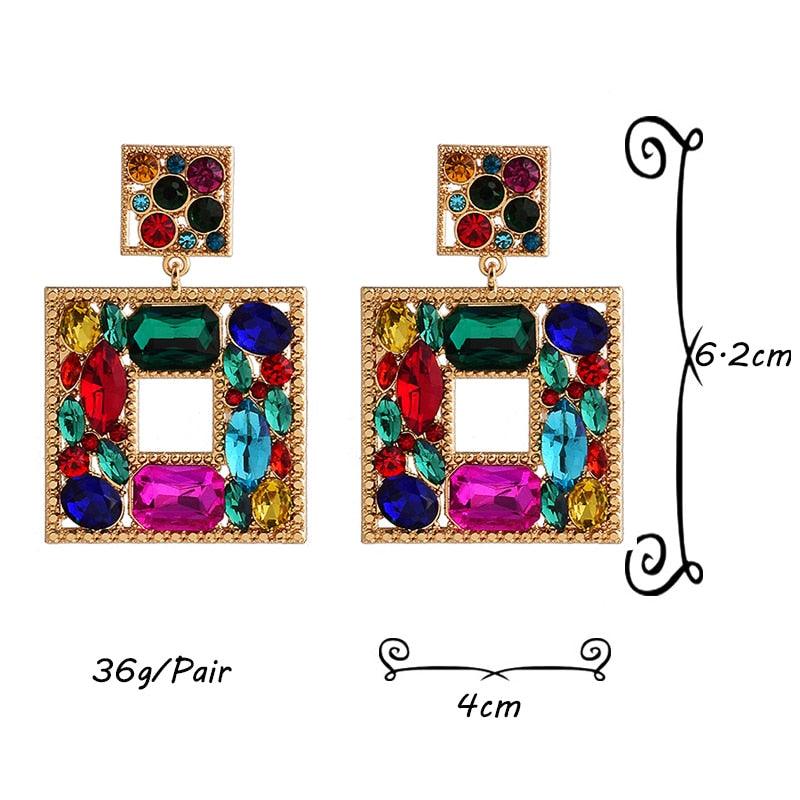Square Metal Colorful Crystal Dangle Drop Earrings - ODDSALTBoutique