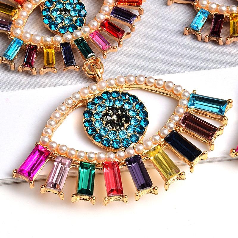 Colorful Rhinestone Eye Crystal Drop Earrings I - ODDSALTBoutique
