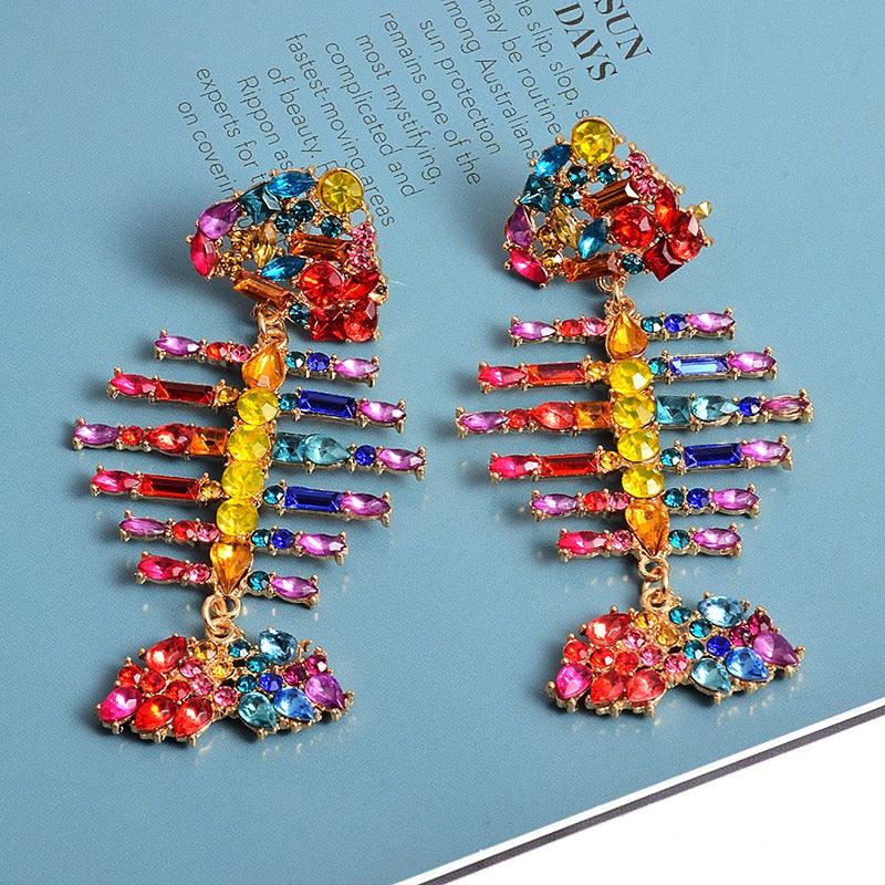 Colorful Fishbone Drop Earrings - ODDSALTBoutique