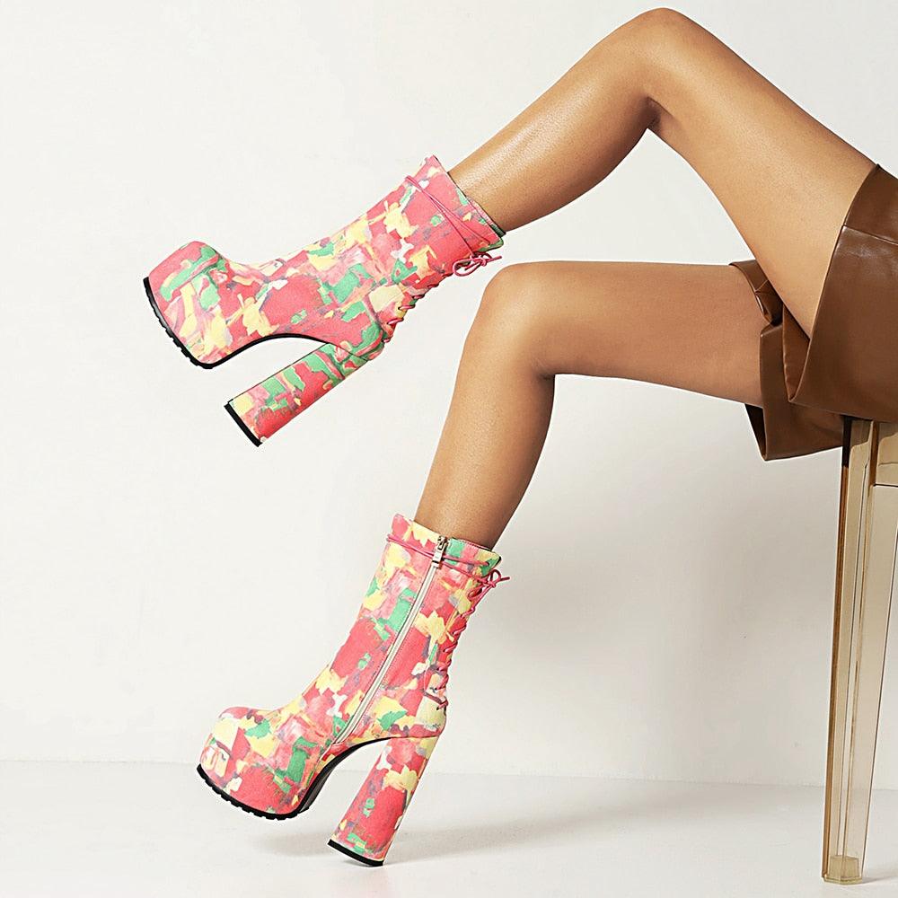 Zipper Floral Ankle Platform Boots - ODDSALTBoutique