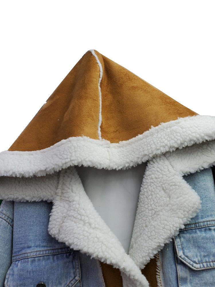 Patchwork Denim Wool Hooded Jacket - ODDSALTBoutique