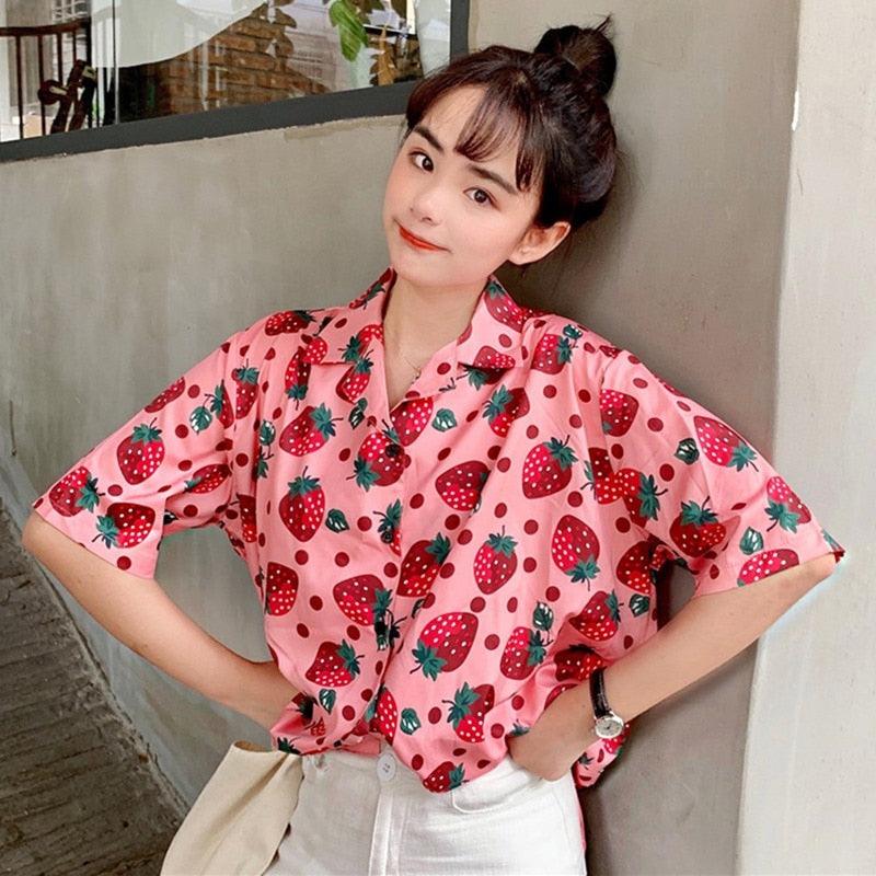Strawberry Vibes Button Down - ODDSALTBoutique