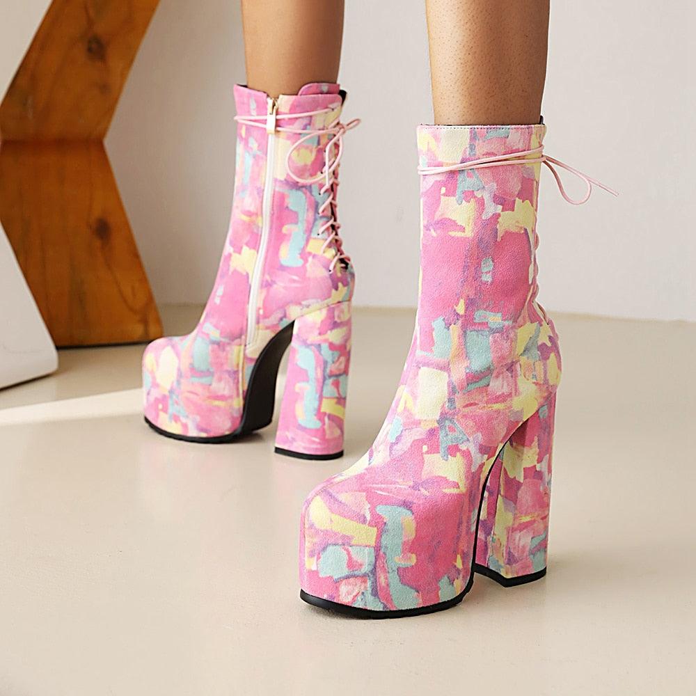 Zipper Floral Ankle Platform Boots - ODDSALTBoutique