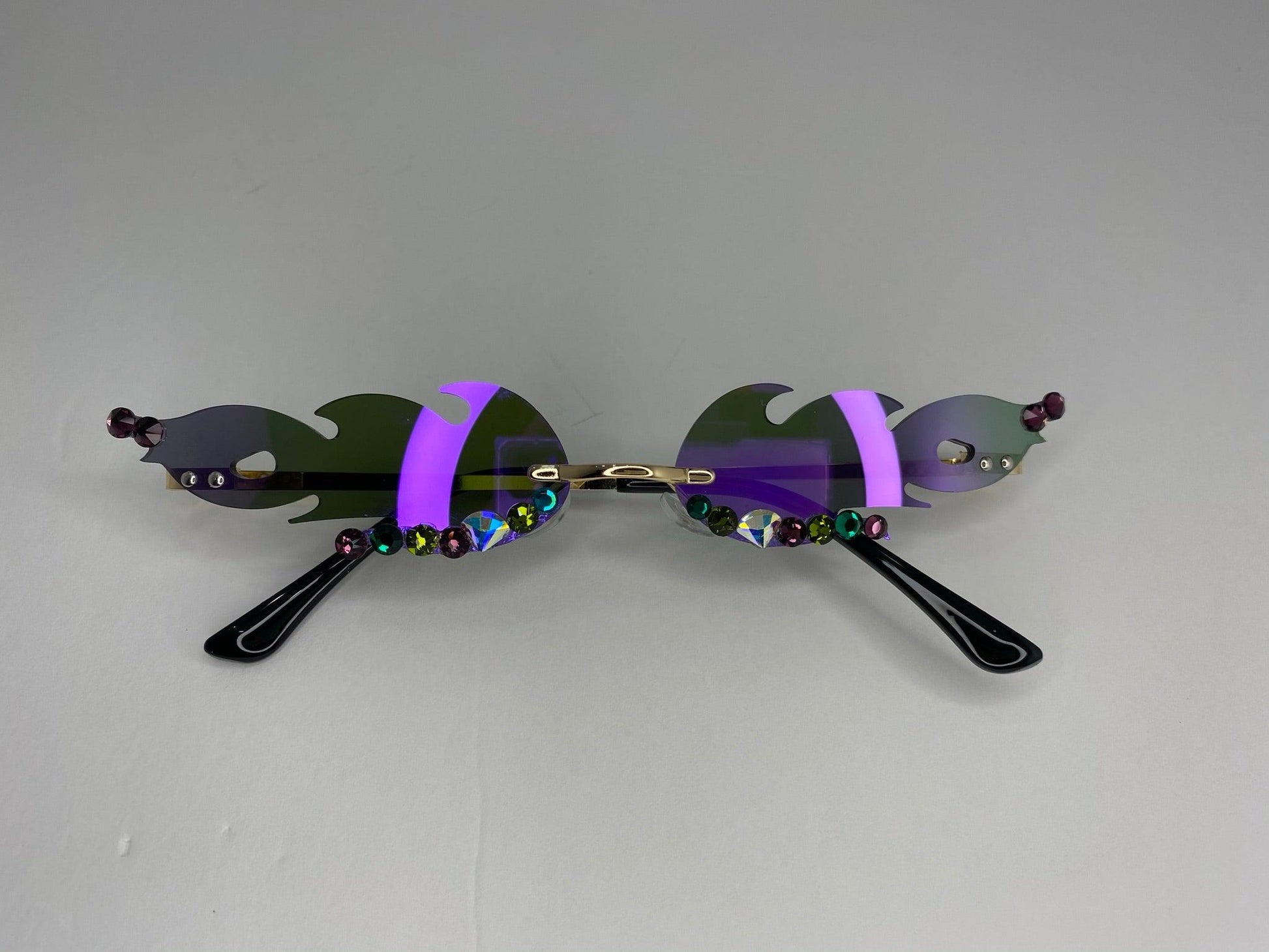 Purple Green Reflective Flame Shaped Sunglasses - ODDSALTBoutique
