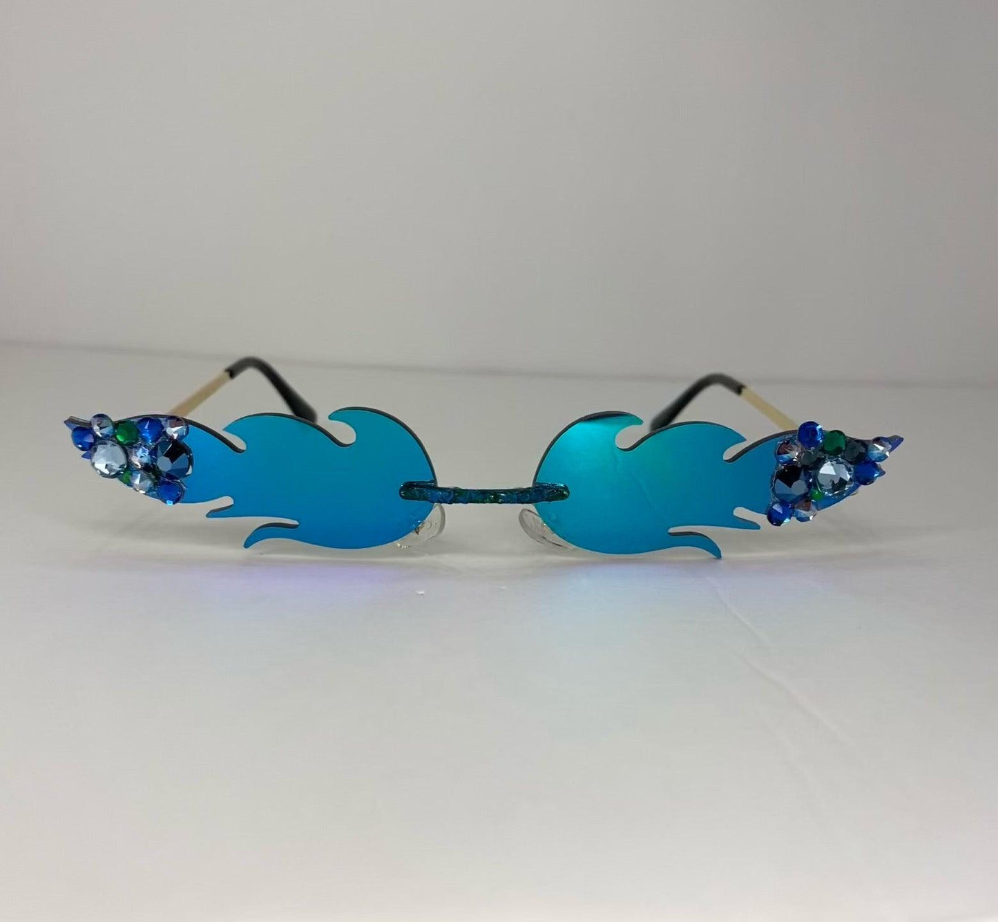 Blue Green Reflective Flame Shaped Sunglasses - ODDSALTBoutique