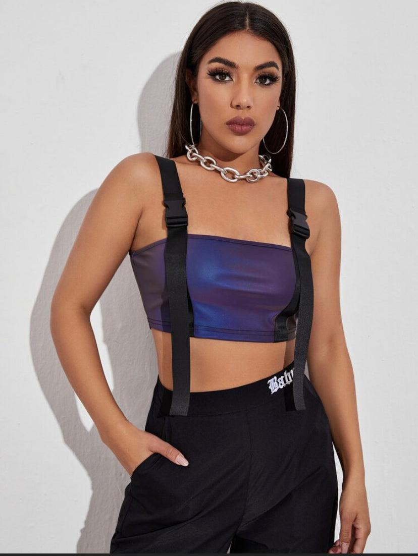 Buckle Strapped In Holographic Crop Top - ODDSALTBoutique