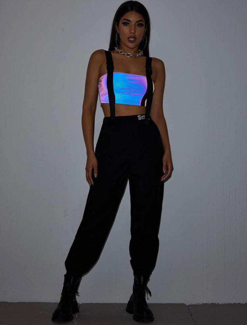 Buckle Strapped In Holographic Crop Top - ODDSALTBoutique