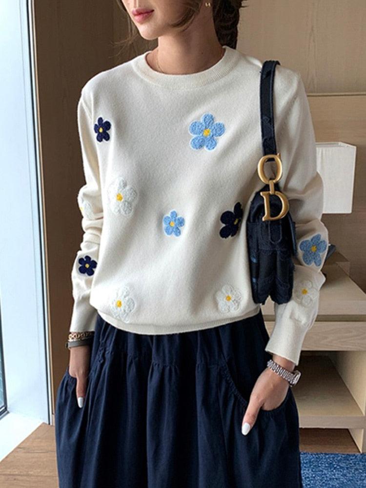 Floral Embroidery Pullover Sweater - ODDSALTBoutique