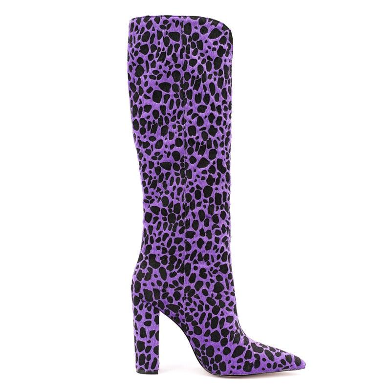 Purple Leopard Print Round Toe Boots - ODDSALTBoutique