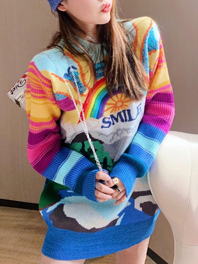 Oversized Rainbow Smile Sweater - ODDSALTBoutique