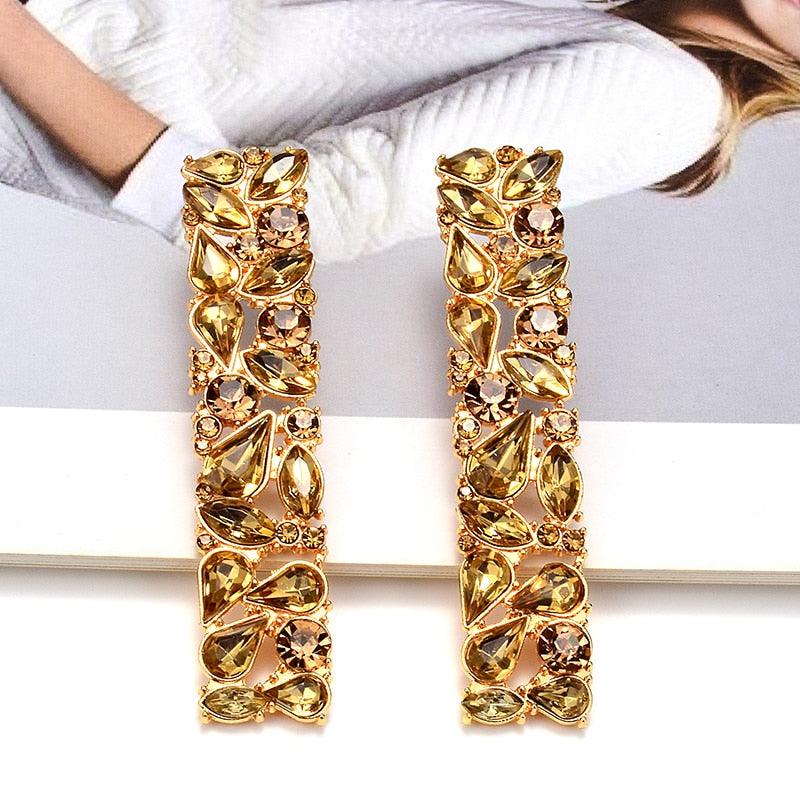 Rectangle Colorful Rhinestone Long Drop Earrings - ODDSALTBoutique