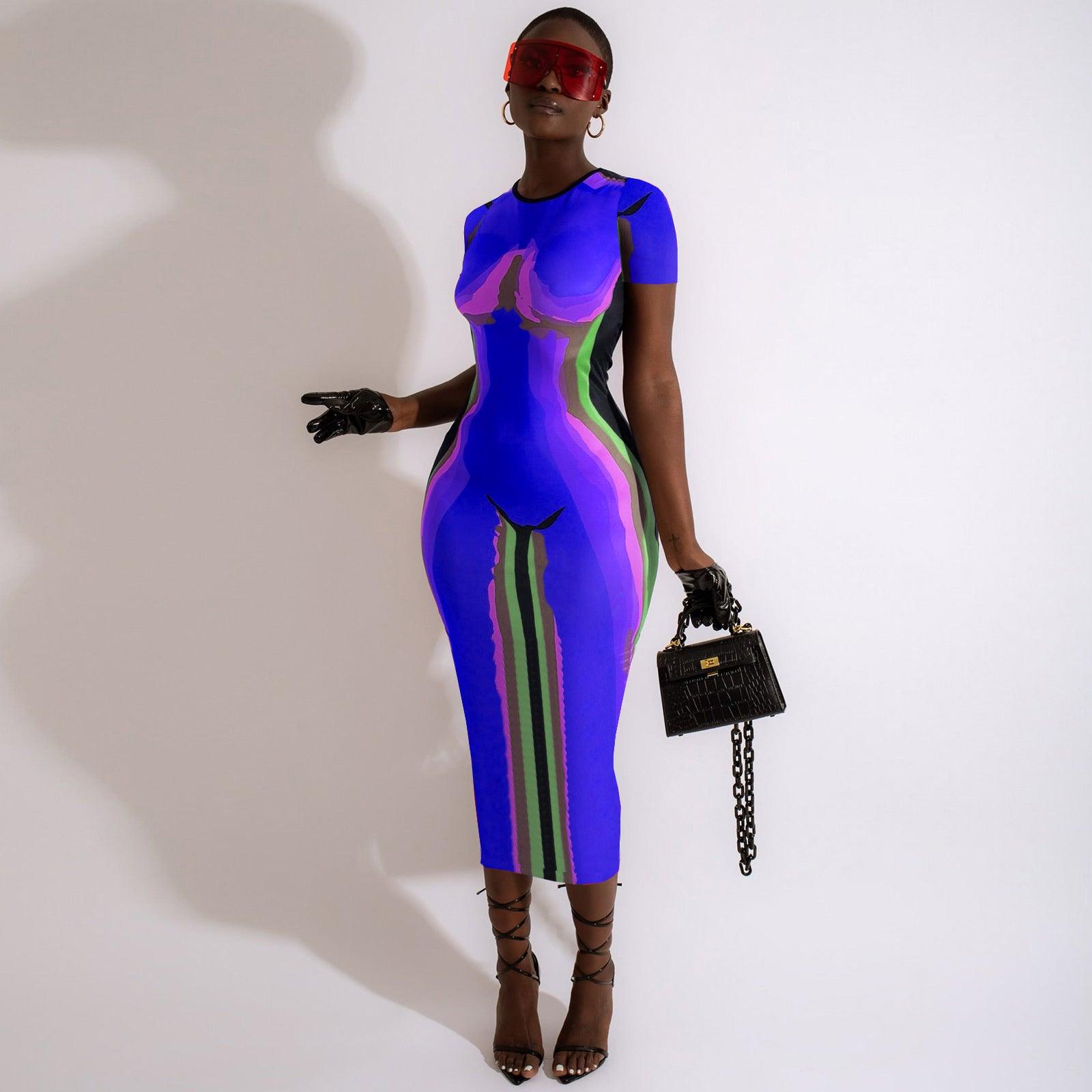 Electric 3D Blue Body Outline Dress - ODDSALTBoutique