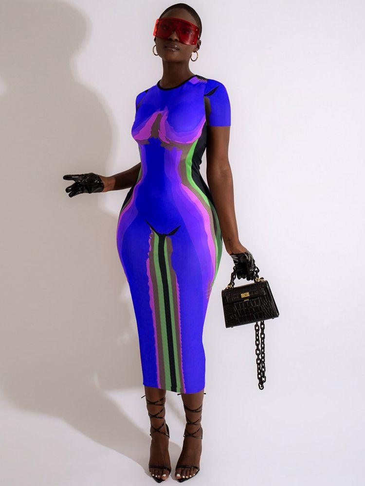 Electric 3D Blue Body Outline Dress - ODDSALTBoutique