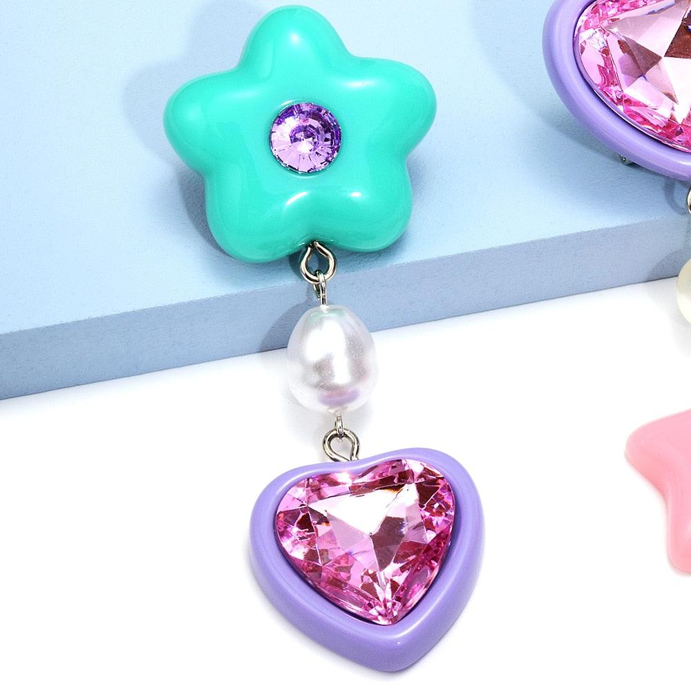 Love Heart Flower Drop Earrings - ODDSALTBoutique