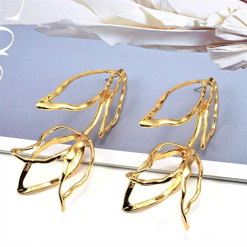 Gold Color Metal Irregular Drop Earrings - ODDSALTBoutique