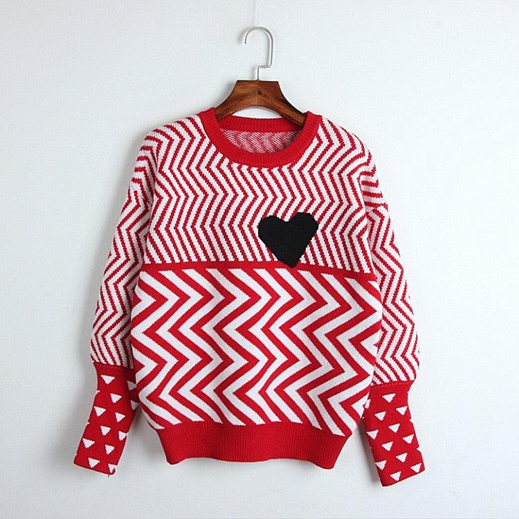 Geometric Heart Pattern Disaster Sweater - ODDSALTBoutique