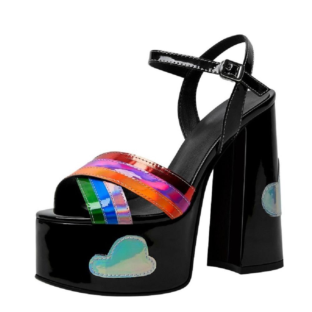 Rainbow Platform Chunky Heel Sandal - ODDSALTBoutique