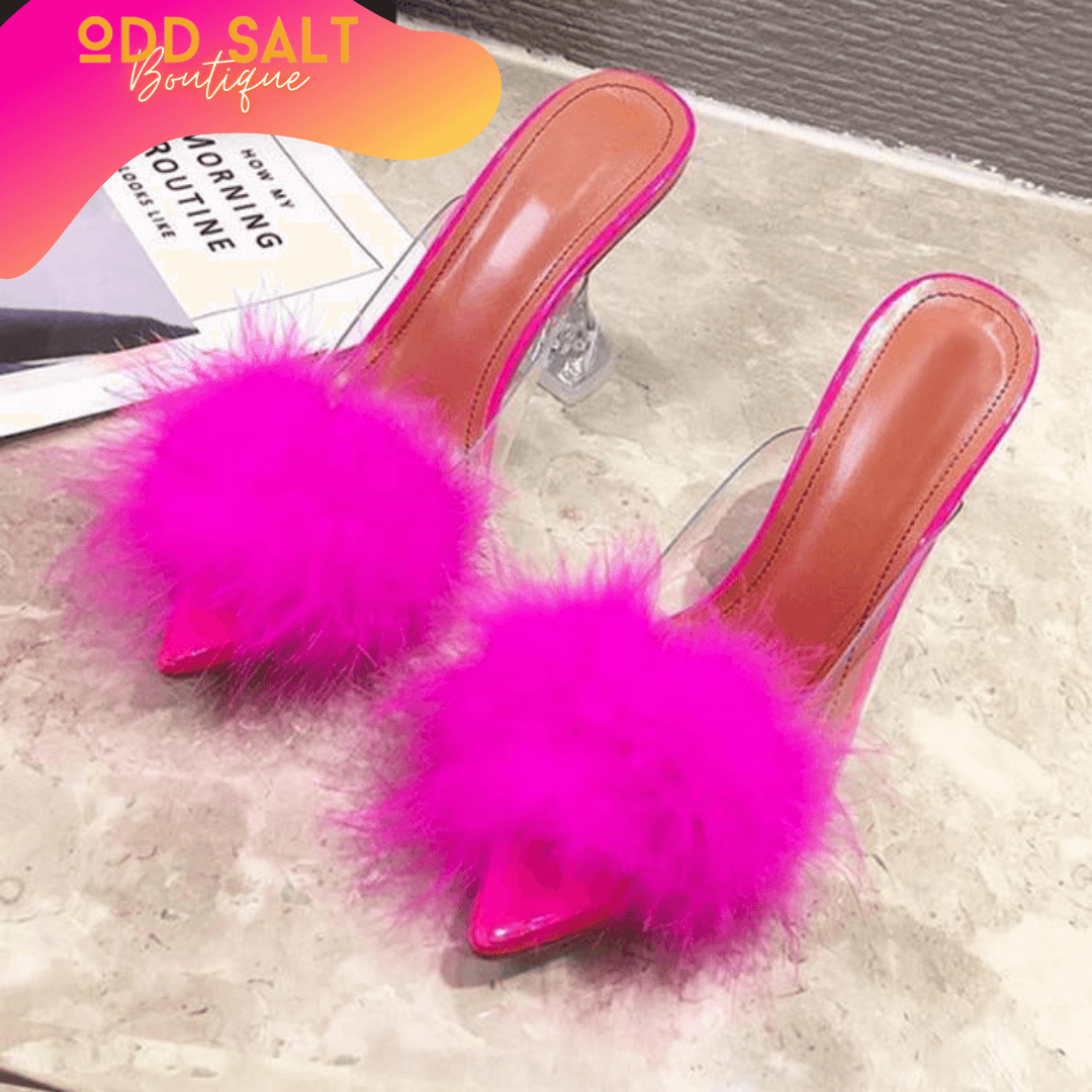 Feather Perspex Crystal Heels - ODDSALTBoutique