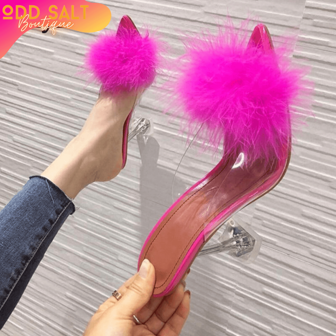 Feather Perspex Crystal Heels - ODDSALTBoutique