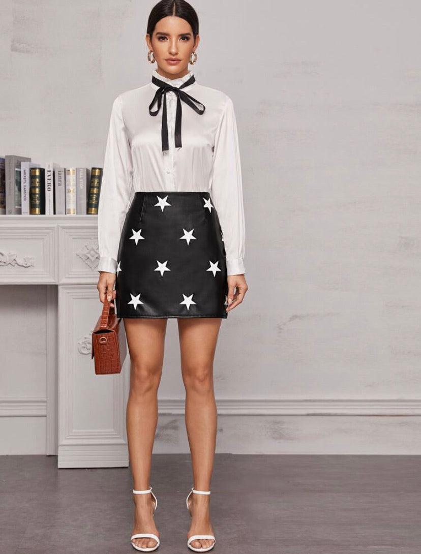 Star Print Faux Leather Mini Skirt - ODDSALTBoutique