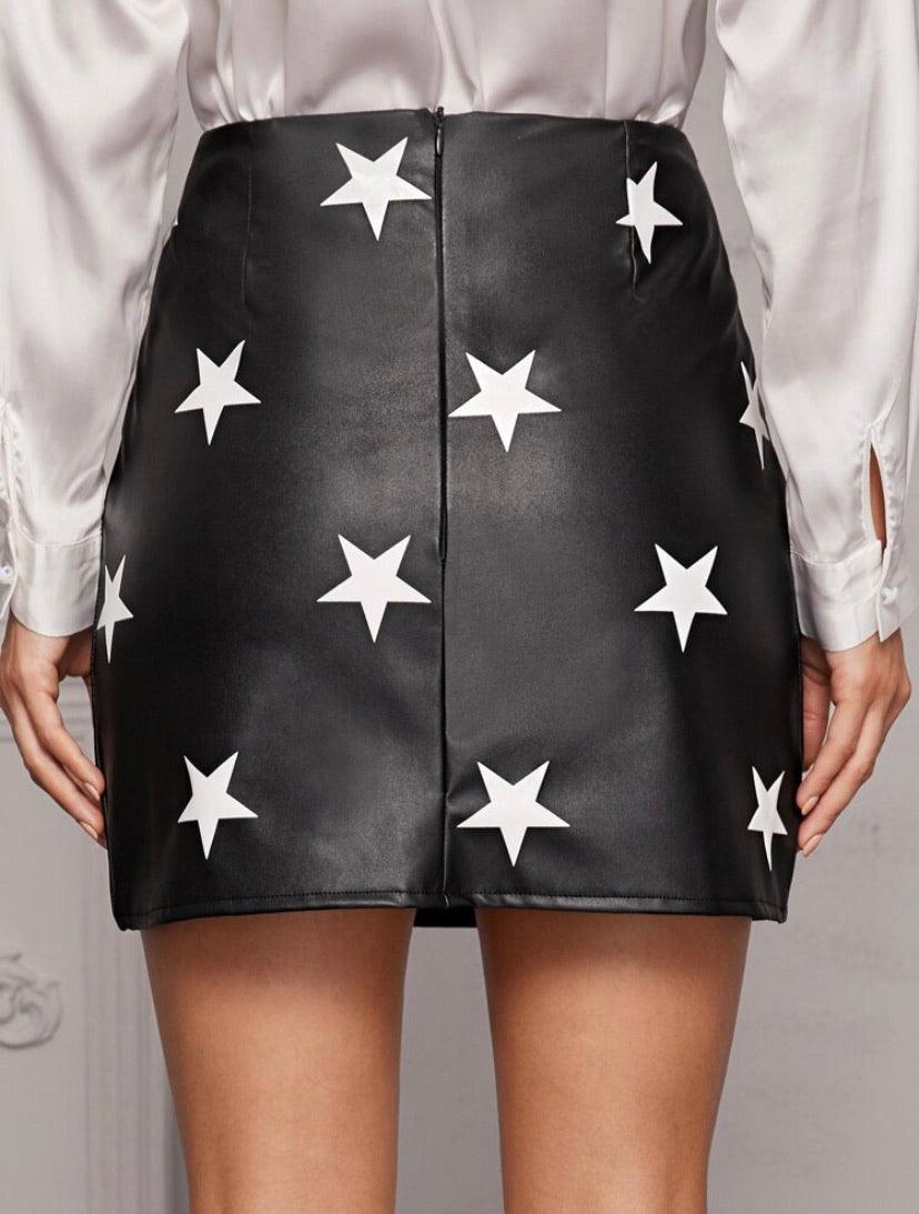 Star Print Faux Leather Mini Skirt - ODDSALTBoutique