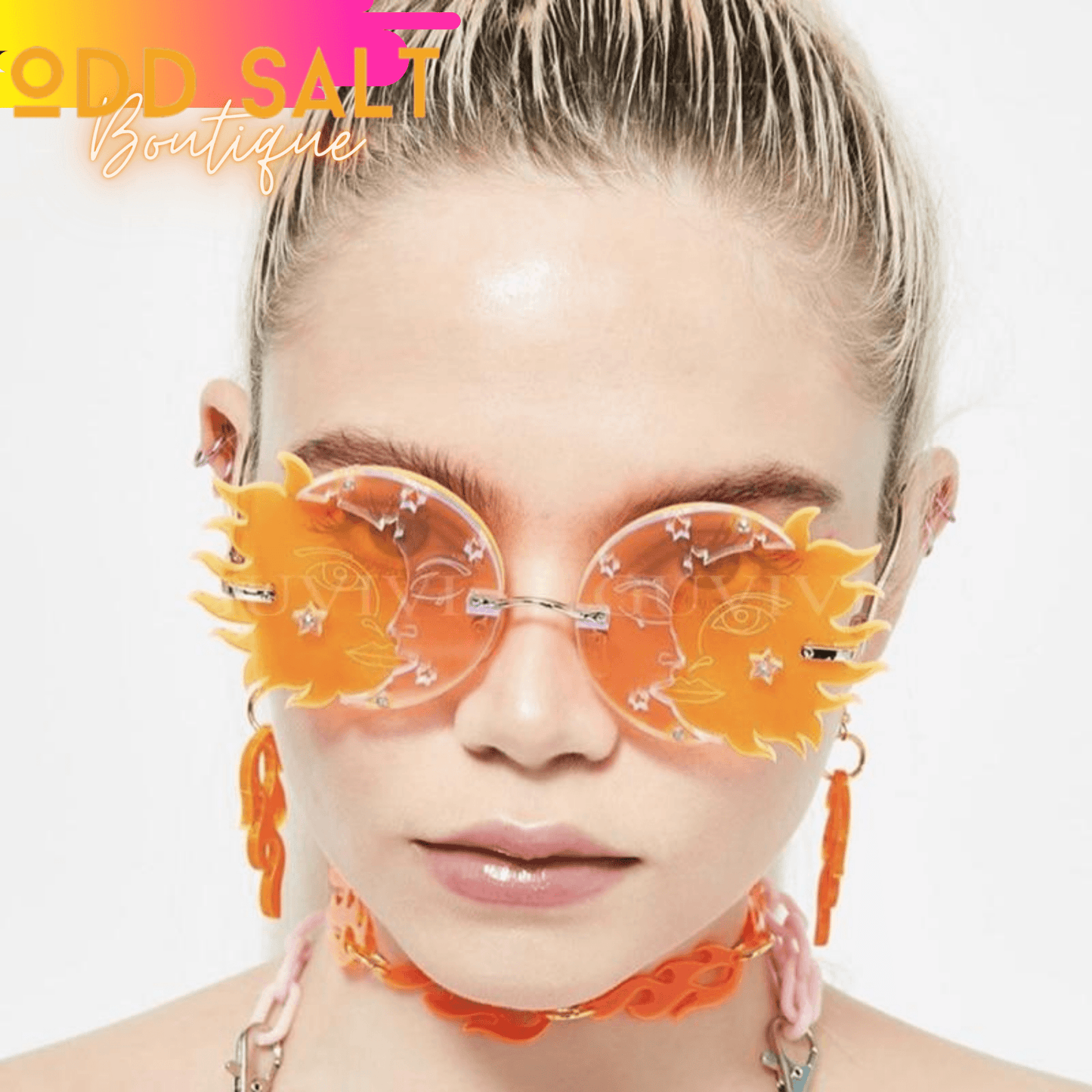 Stars and Moons Shaped Rimless Sunglasses (not customized) - ODDSALTBoutique