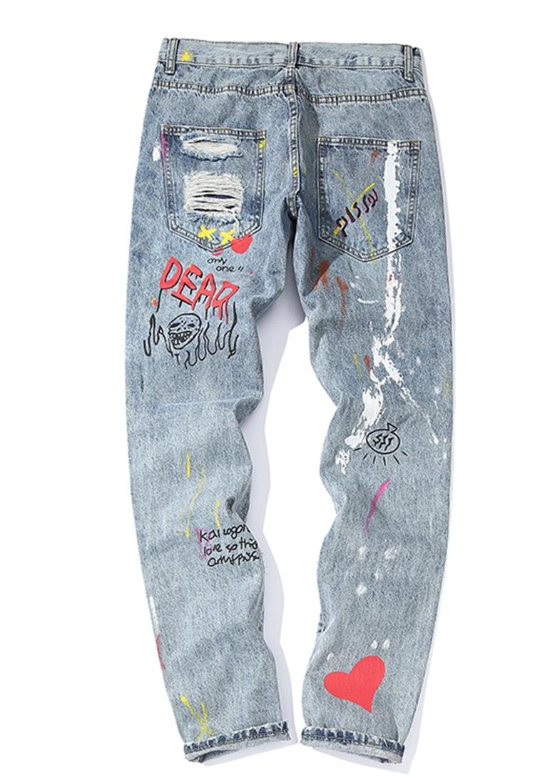 Men Graffiti Distressed Denim – ODDSALTBoutique