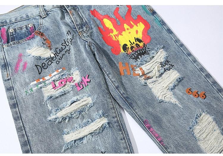 Men Graffiti Distressed Denim – ODDSALTBoutique