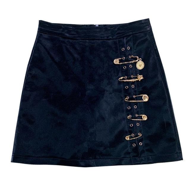 Faux Leather Pinned Mini Skirt - ODDSALTBoutique