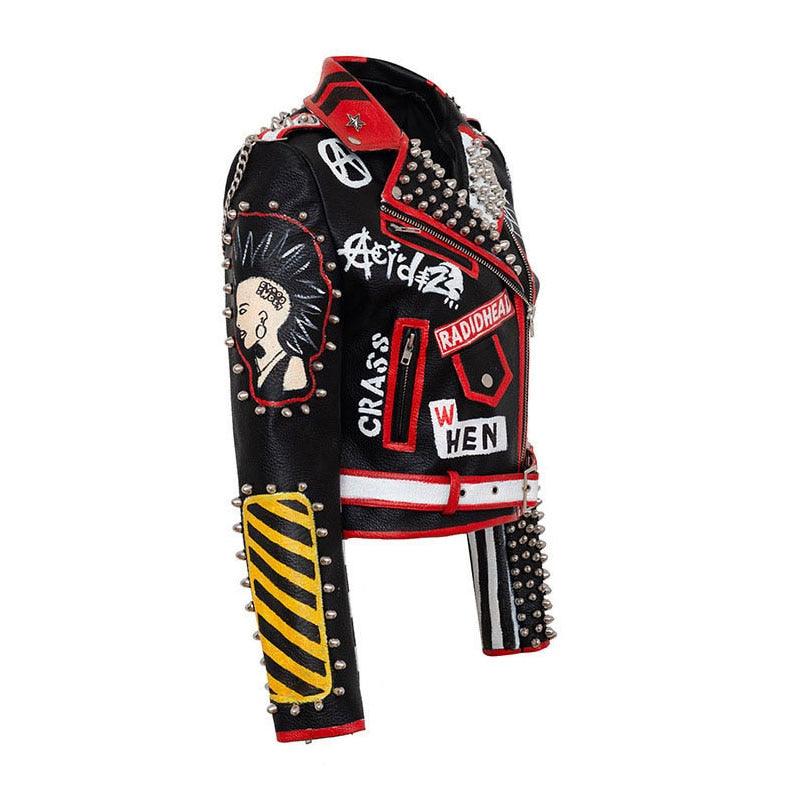 Graffiti Faux Leather Jacket Cropped Moto-Good Sex - ODDSALTBoutique
